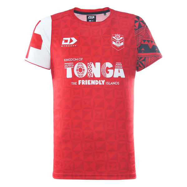 2026 Tonga Training Jersey front in red with contrasting sleeves and Tonga crest